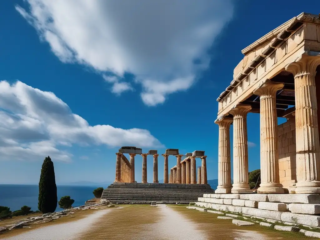 Arquitectura jónica en templo de Hera: majestuosidad, detalles intrincados y belleza ancestral en una imagen 8k deslumbrante