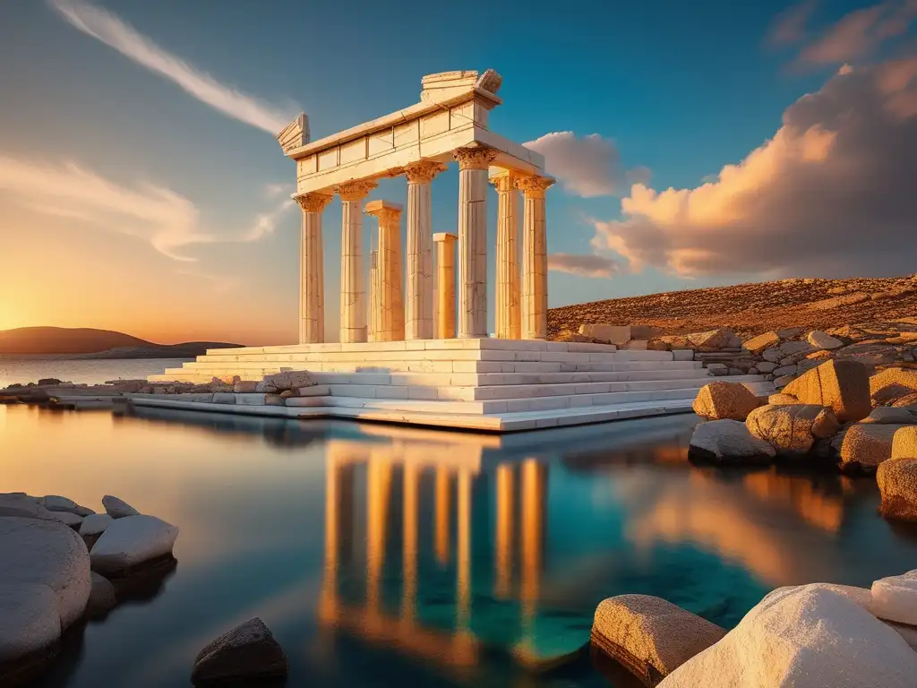 Templo de mármol blanco en Delos, símbolo de rituales y creencias antiguas