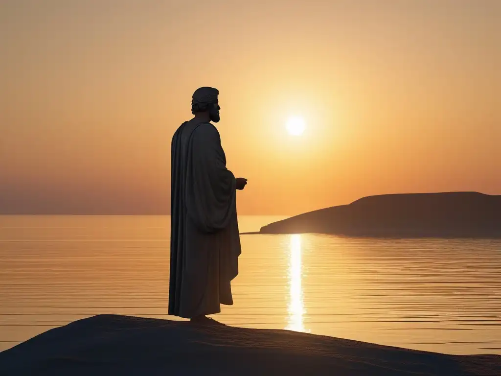 Filosofía y ciencia en la Antigua Grecia: Thales contemplando la naturaleza en la playa