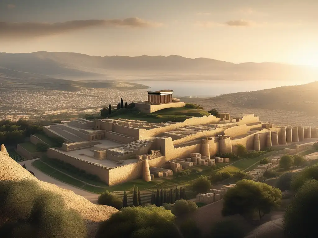 Influencia de Tebas en Occidente: Ciudad antigua de Thebes en Grecia, paisaje exuberante con colinas, arquitectura destacada y esculturas