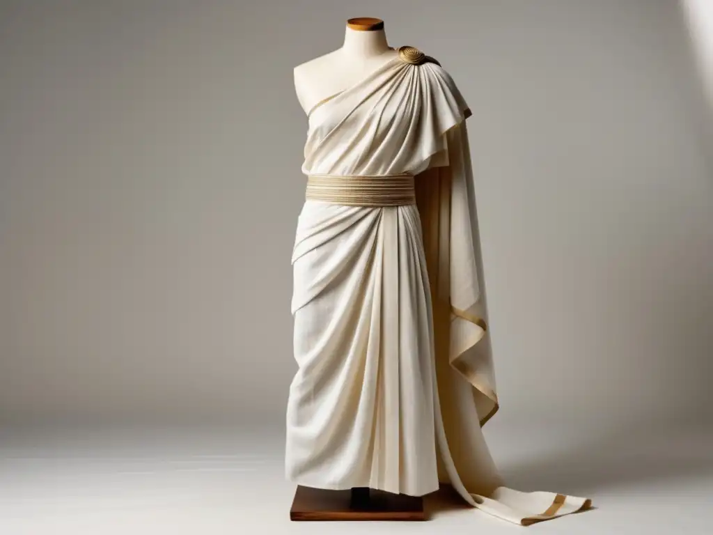 Vestimentas Grecia Antigua: toga y himation en blanco y azul, detalles dorados y bordados griegos