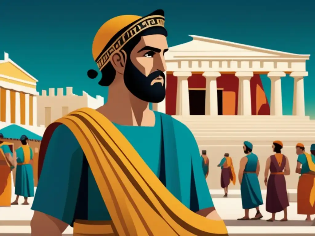 Trabajador griego usando el Exomis en mercado Imagen de trabajador griego con la Exomis, vestimenta tradicional en la Antigua Grecia - Vestimenta tradicional trabajadores Antigua Grecia