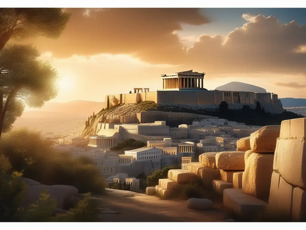 Transformación de la Antigua Grecia: Vista impresionante del Acropolis de Atenas, destacando el majestuoso Parthenon y la belleza del amanecer