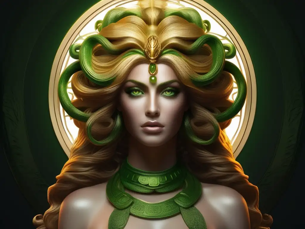 Medusa: De belleza a monstruo - Transformación detallada en 8k de Medusa, con serpientes emergiendo de su cabello y ojos reptilianos