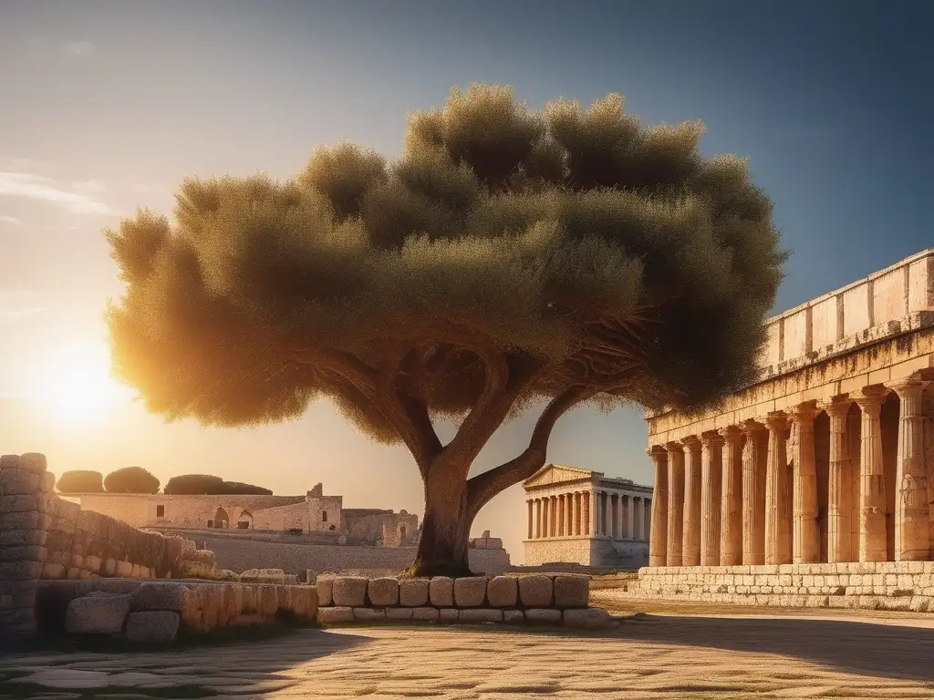 Vista impresionante de la antigua ciudad de Siracusa en Sicilia, con ruinas griegas bien conservadas y un olivo solitario