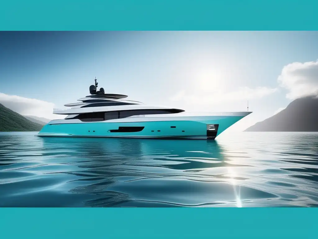 Una moderna embarcación en aguas turquesas, con diseño minimalista y líneas limpias