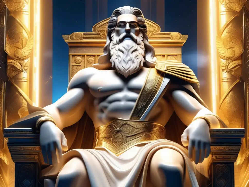 Zeus en su trono en Olympus, exuda poder y autoridad